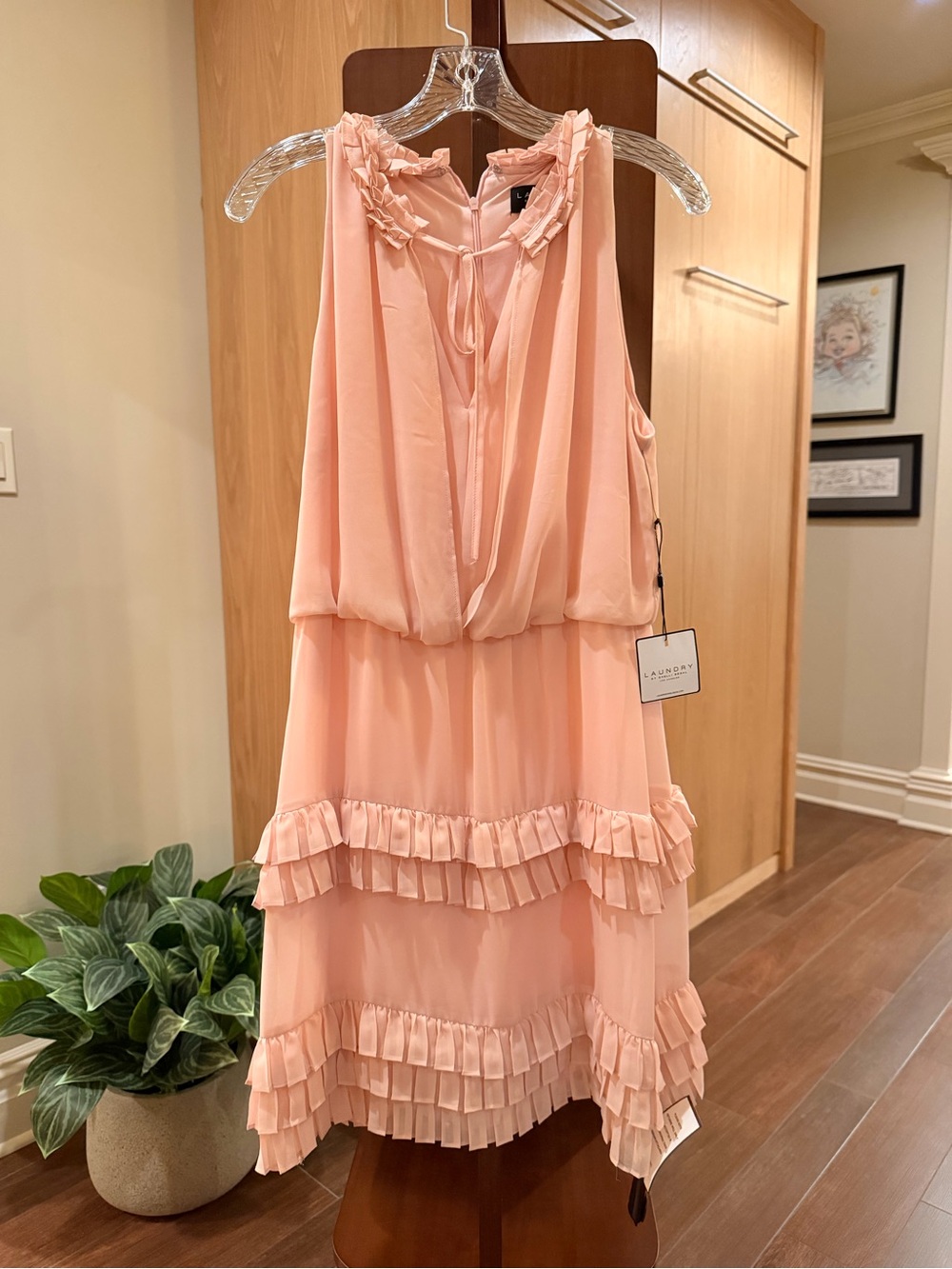 Laundry By Shelli Segal Peach Ruffle Layered Chiffon Dress